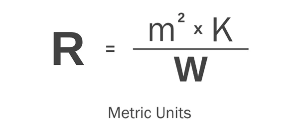 Insulation R-value expressed in metric units, square metre kelvin per watt